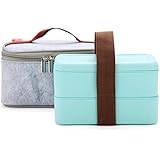 Bento Box,Vandhome Wheat Straw Leakproof Lunch Box with Portable Lunch Bag,Food Storage Container,Suitable for Microwave,Dishwasher.(2layer,Green)