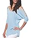 iGENJUN Women's Hollowed Out Cold Shoulder Half Sleeve Tops,L,Light Blue