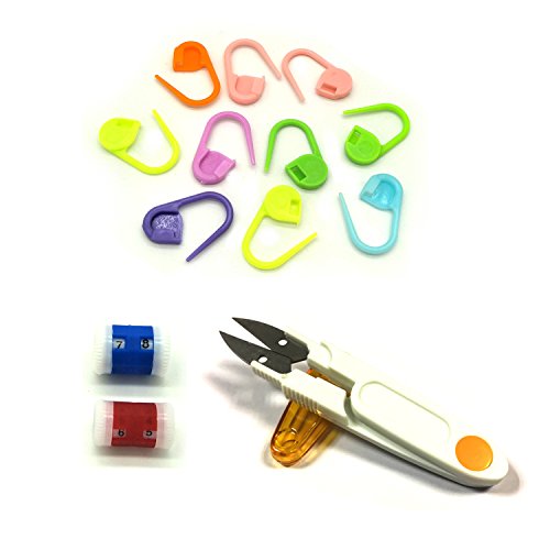 Wartoon 25cm Stainless Steel Hollow Single Pointed Knitting Needle Sweater Staight Needle in Different Sizes(11pirs,22pcs,10 inches Length) with Row Counter Plastic Locking Stitch Makers Scissors