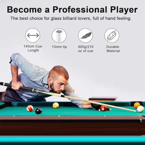 2Pcs Billiard Pool Cue Sticks, Linen Billiard Cue Hardwood Billiard Stick Pool Cue Set with Wrap 4 Pool Chalks 2 Gloves, Table Pool Stick for Beginner Professional Billiard Player House Bar Commercial