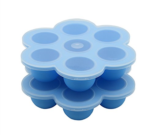 2Packs Silicone Egg Bites Molds for Instant Pot Accessories, Fits Instant Pot 5,6,8 qt Pressure Cooker, 7Cups Baby Food Storage Freezer Trays with Clip-On Lid (Blue)