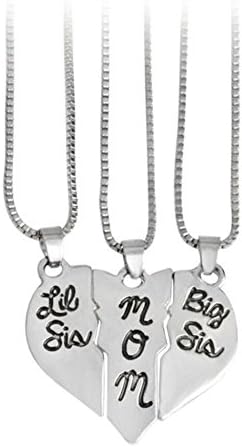 3Pcs Mother Daughter Jewelry Gift Set Big Sis Lil Sis Mom Broken Heart Puzzle Pendant Necklace
