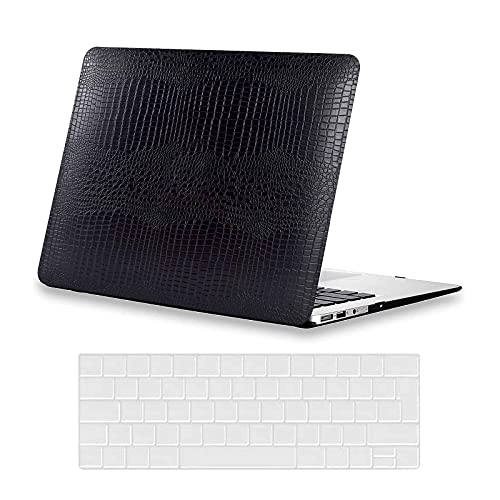 AUSMIX Compatible with MacBook Air 13 Inch Case A1466/A1369 (2012-2017 Release), Premium Leather Protective Case, Plastic Hard Shell Case with Keyboard Cover, Leather Black