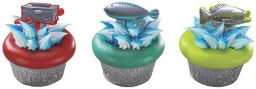 24 Count Fishing Fish Tackle Box Metallic Cupcake Picks
