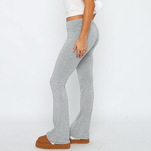 CALEBGAR WOMEN’S FOLD OVER WAIST YOGA PANTS LOW RISE LEGGINGS SLIM FIT FLARE PANTS WORKOUT CASUAL BOOTCUT PANTS GREY