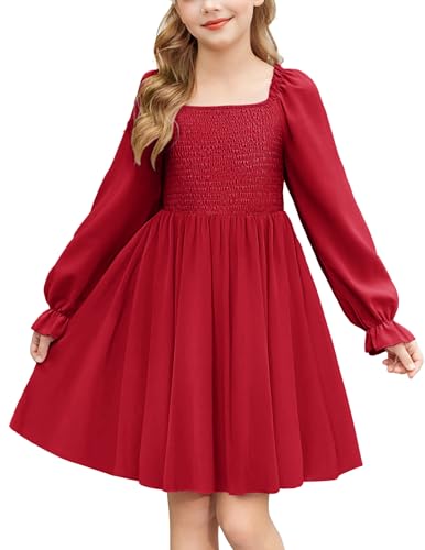 Arshiner Girls Red Dress Long Sleeve Tween Christmas Dresses with Pockets at Amazon