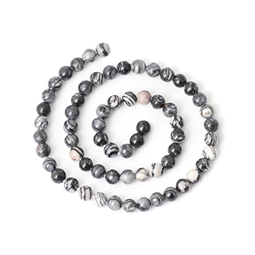Qiwan 60PCS 6mm Black Network zebra Stripes Natural Stone Beads For Jewelry Making DIY Bracelet Necklace 1 Strand 15"