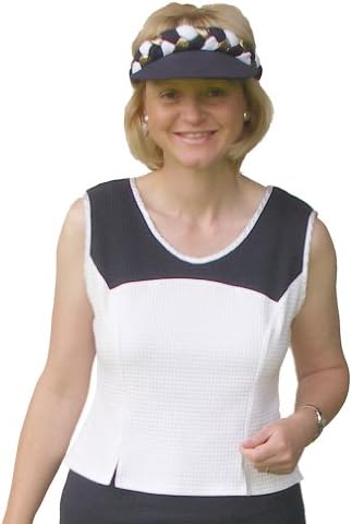 DESROSIERS Ladies Sleeveless Round Neck Tennis Tank Top Vest in Navy & White