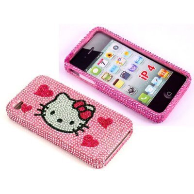 Smile Case Hello Kitty Bling Rhinestone Crysal Jeweled Snap on Full Cover Case for AT&T Verizon iPhone 4 4G (4-Four Hearts)