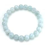 BEADNOVA AAA Grade 8mm Aquamarine Semi Precious Gemstone Bracelet Birthstone Healing Crystal Round Beads Bracelet Stretch Beaded Bracelet Unisex 7.8 Inches