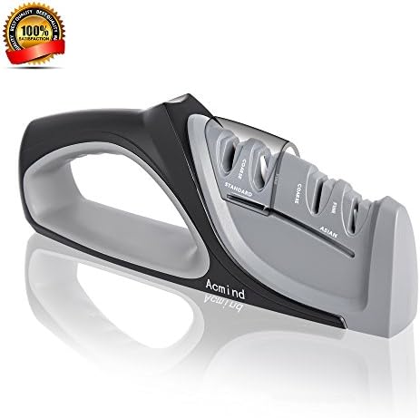 Acmind Kitchen Knife Sharpener, 4 Slots Each With Steel and Ceramic Rod, 2 Stage Knives Sharpening System, Asian and European Knife Sharpener