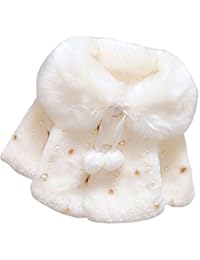 Kids Baby Toddler Girls Princess Faux Fur Winter Shawl Jacket Coat Outerwear 90cm White