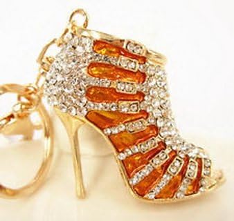 Khaopan Keyring- Gold Shoe High Heel Charm Crystal Purse Bag Keyring Key Chain Gift Accesories