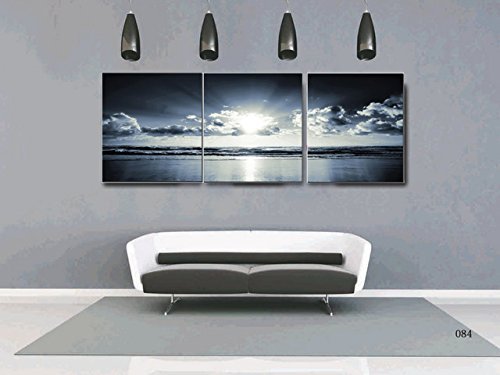 Canvas Wall Art Black White Dark Blue Sea Sunset 12\