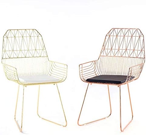 Chair European Style Simple Hollow Iron Wire Chair Wrought Iron Chair Leisure bar Restaurant Living Room Metal Creative Designer Chair (Color : Rose Gold)