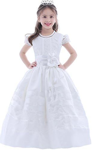 Dobelove Girl's Ball Gown Short Sleeves First Communion Dress Flower Girl Dress