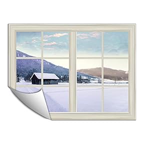 Wall Paper Small Wall Mural Snowscape Out of The Window Wall Art Removable Wall Decoration for Bedroom Living Room - 24x32 inches