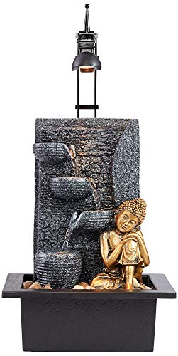 John Timberland Kneeling Buddha Asian Zen Indoor Table-Top Water Fountain with Light LED 17" High Cascading for Table Desk Home Office Bedroom Relaxation - Thumbnail 4