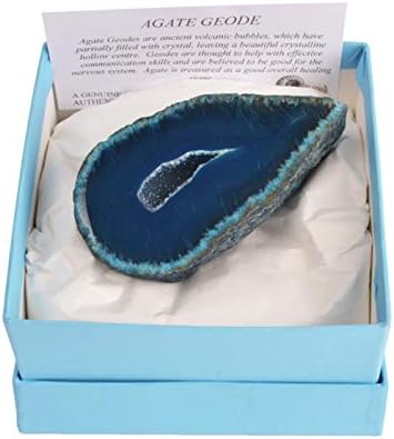 Gift-Boxed Teal Brazilian Agate Geode - With Information Card & Stand