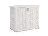 Suncast 97-Gallon Large Deck Cabinet Box - Lightweight Resin Indoor/Outdoor Storage Container for Patio Cushions and Gardening Tools - Store Items on Patio, Garage, Yard - White