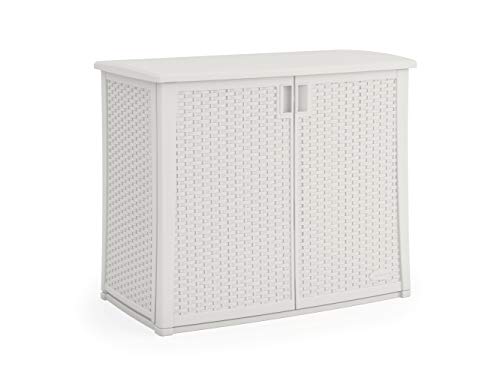 Suncast 97-Gallon Large Deck Cabinet Box - Lightweight Resin Indoor/Outdoor Storage Container for Patio Cushions and Gardening Tools - Store Items on Patio, Garage, Yard - White
