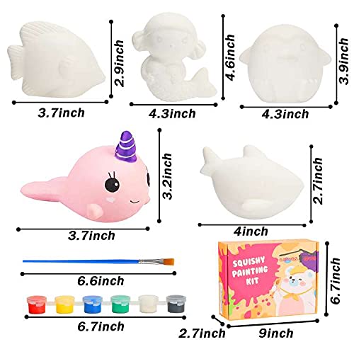 LovesTown Squishy Making Kit, 5 PCS DIY Squishies Ocean Animal Squishies Slow Rising Jumbo Animal Paint Your Own Squishies for Birthday Gifts