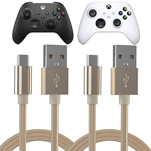 TalkWorks Controller Charger Cable Compatible for Xbox X/S Controller, USB C to USB A - 6' Nylon Braided Type C Fast Charging Cord for X-Box X/S (Gold, Pack of 2) (14099)