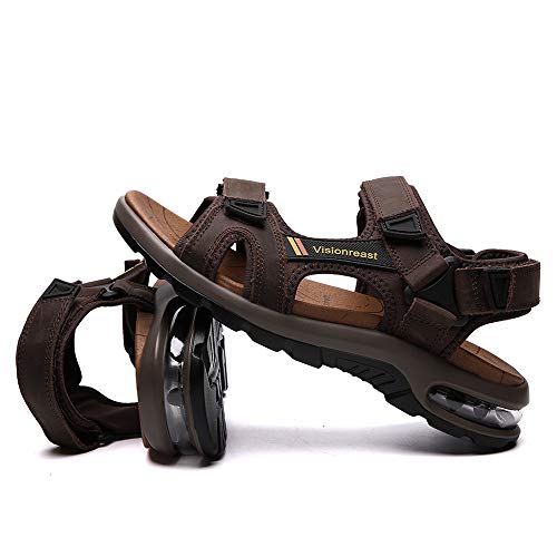VISIONREAST Mens Leather Sandals Open Toe Outdoor Hiking Sandals Air