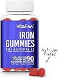 Iron Supplement Gummy Vitamins for Women, Men & Kids | Iron Gummies Include Multivitamin + B Complex, Vitamin C, A, Biotin & Zinc - Increases Hemoglobin & Helps with Anemia (90 Gummies)