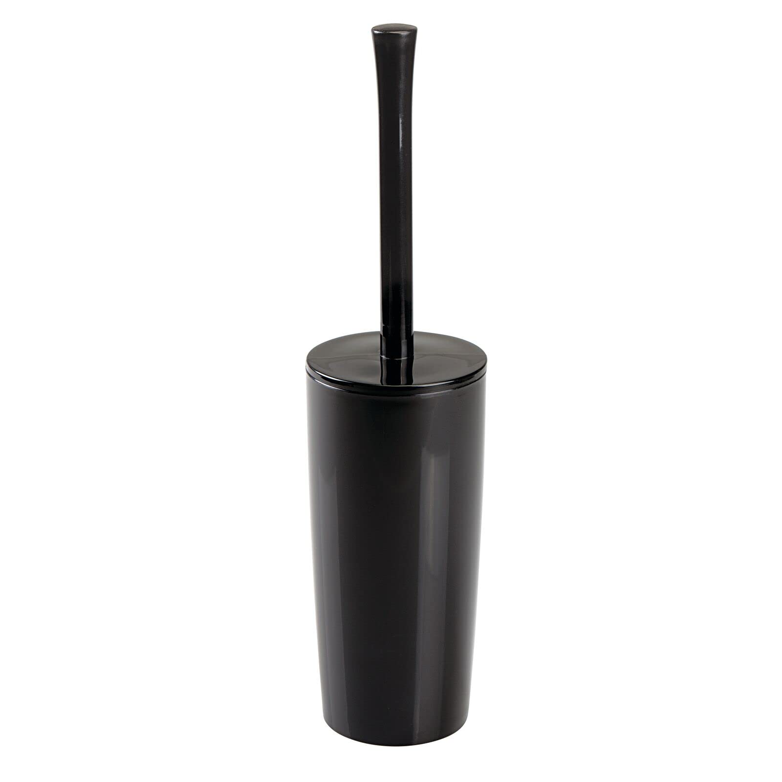 mDesign Toilet Brush with Holder - Plastic Free Standing Toilet Brush Set - Includes Hygienic Toilet Brush Holder and Brush - Black