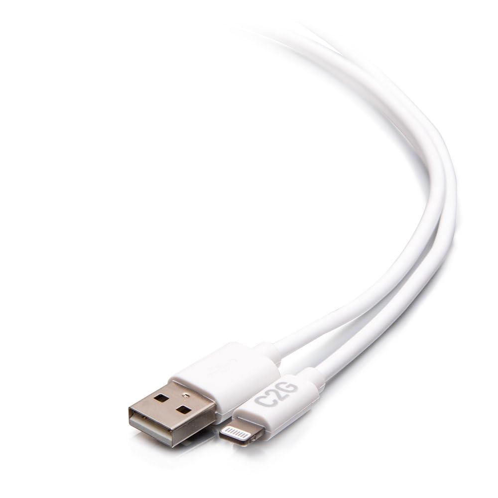 C2G 0.9M USB-A Male to Lightning Male Sync and Charging Cable - White - Mfi Certified short Lightning Cable for use with Apple iPhones