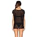May&Maya Women's Sheer Mesh Asymmetry Hem Top (XXL, Black)