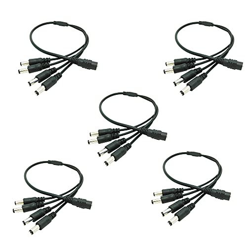 USHANLIN CCTV Power Cable Splitter 5 Pack 1 Female to 4 Male Plug 12V DC Power Adapter Splitter