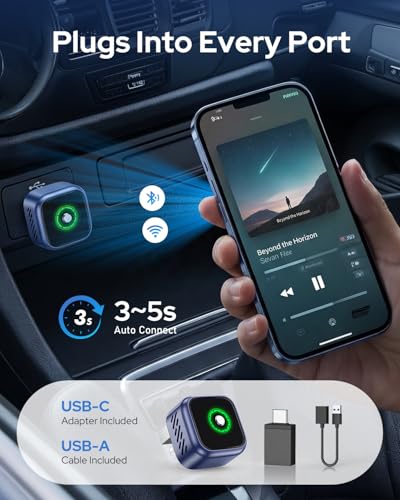 Visoud 2-in-1 Wireless CarPlay & Android Auto Adapter, One-Click Switch for Apple iPhone and Android, Converts Wired to Wireless, USB-C Supported, Compatible with 1000+ Vehicles