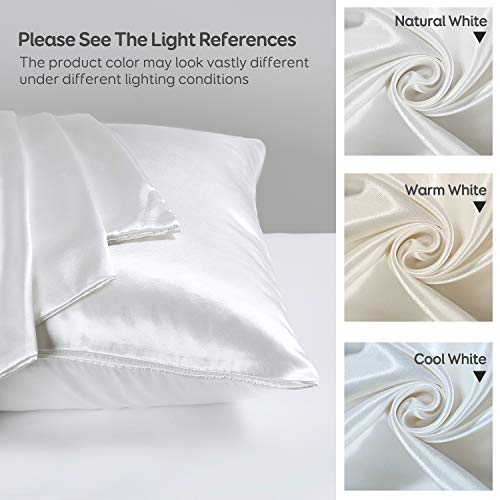 Sivio Satin Pillowcase for Hair and Skin, 2-Pack, Queen/Standard Size (20 x 30 inches), Slip Pillow Cases, Soft Satin Pillow Cover with Envelope Closure, Ivory White