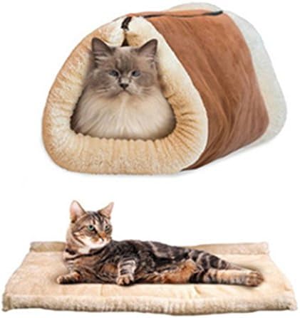 2-in-1 Cat Pet Bed Tunnel Fleece Tube Indoor Cushion Mat Pyramid Pad For Dog Puppy Kitten Kennel Crate Cage Shack House