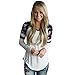 AIMTOPPY Women Floral Splice Print Long Sleeve Round Neck Pullover Blouse Tops T Shirt (S)