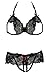 Rene Rofe womens Two-piece Lace Peek-a-boo Bra and Crotchless Panty adult exotic lingerie sets, Black, Medium-Large US