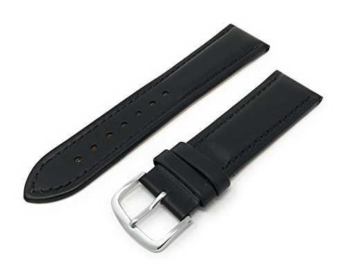 Mens Genuine Italian Leather Watchband Chronograph Style Black 20mm Long Watch Band - by JP Leatherworks