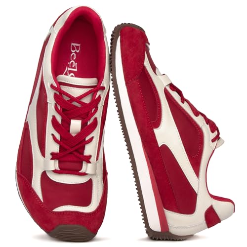 BeeLg Wide Toe Box Casual Sneaker for Women Suede Non-Slip Comfortable Walking Lightweight Shoes Gym Tennis Fashion Sneakers Vermilion at Amazon
