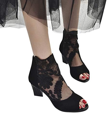 Sharemen Women's Shoes Lace Stitching Sandals Zipper Fashion High Heels Fashion Ladies Dance Shoes