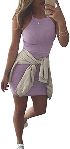 Youngkim Women Cute Backless Spaghetti Strap High Neck Mini Bodycon Dress