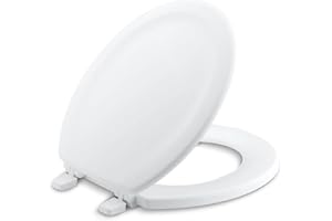 KOHLER 4648-0 Stonewood Round Toilet Seat, Round Wood Seat for Standard Toilets, Comes with Color-Matched Plastic Hinges, Home Essentials, White
