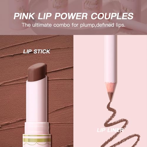 USHAS 2 in 1 Waterproof Lipstick and Lip Liner Combo Set - Long Lasting Matte Lipstick Pen with Lip Liner Set Makeup Kits (S9, Pack of 1)