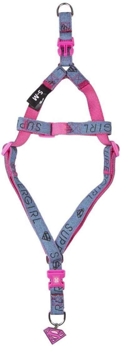 D C Comics SuperGirl Dog Harness, Lightweight Adjustable Breathable No Pull Action Harness, Outdoor Obedience, Dog Walking and Puppy Training Harness, Strong Buckle, Size XXS/XS