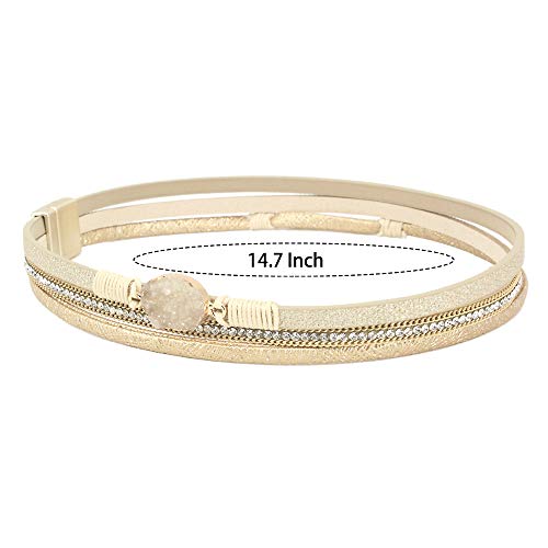 FANCY SHINY Gold 2 Wrap Bracelet Boho Jewelry Cuff Bracelet Crystal Bead Bracelet Rhinestone Handmade Bangle Braided Magnetic Clasp Bracelet Multi Strand Bracelet for Women Girl Men