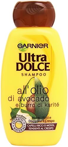 Garnier"Ultra Dolce" ("Super Sweet") Shampoo with Avocado Oil and Shea Butter - 8.45 Fluid Ounce (250ml) Bottle [ Italian Import ]