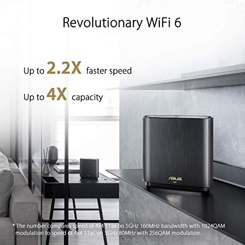 sistema asus zenwifi ax6600 tri-band mesh wifi 6  - cobertura para todo el hogar de hasta 5500 pies cuadrados y más de 6 habitaciones, aimesh, seguridad de internet de por vida incluida, fácil configuración, 3 ssid, control parental, carbón