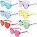 Xgood 7 Pieces Heart Shaped Love Sunglasses Rimless Sunglasses Transparent Candy Color Goggles 7 Colors Frameless Eyewear for Women Girls