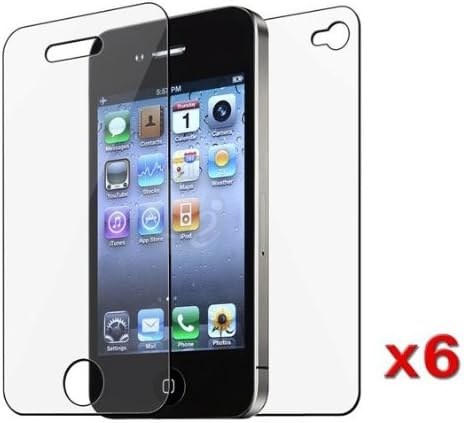 6-Packs (Front + Rear) Premium Transparent Clear Reusable Lcd Screen Protector for Apple iPhone 4 4G 4GS AT&T, Sprint Verizon 16GB 32GB 64GB
